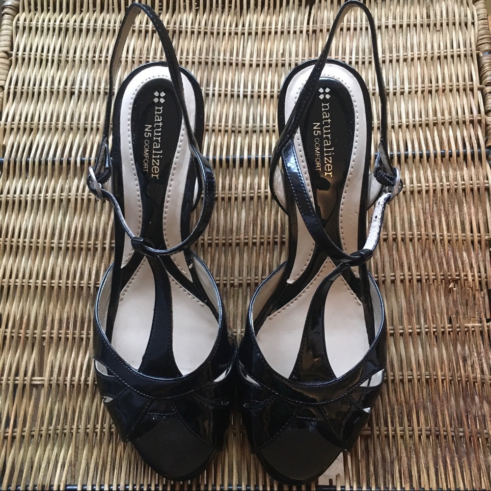 Black Patent Wedge Sandals Size 9